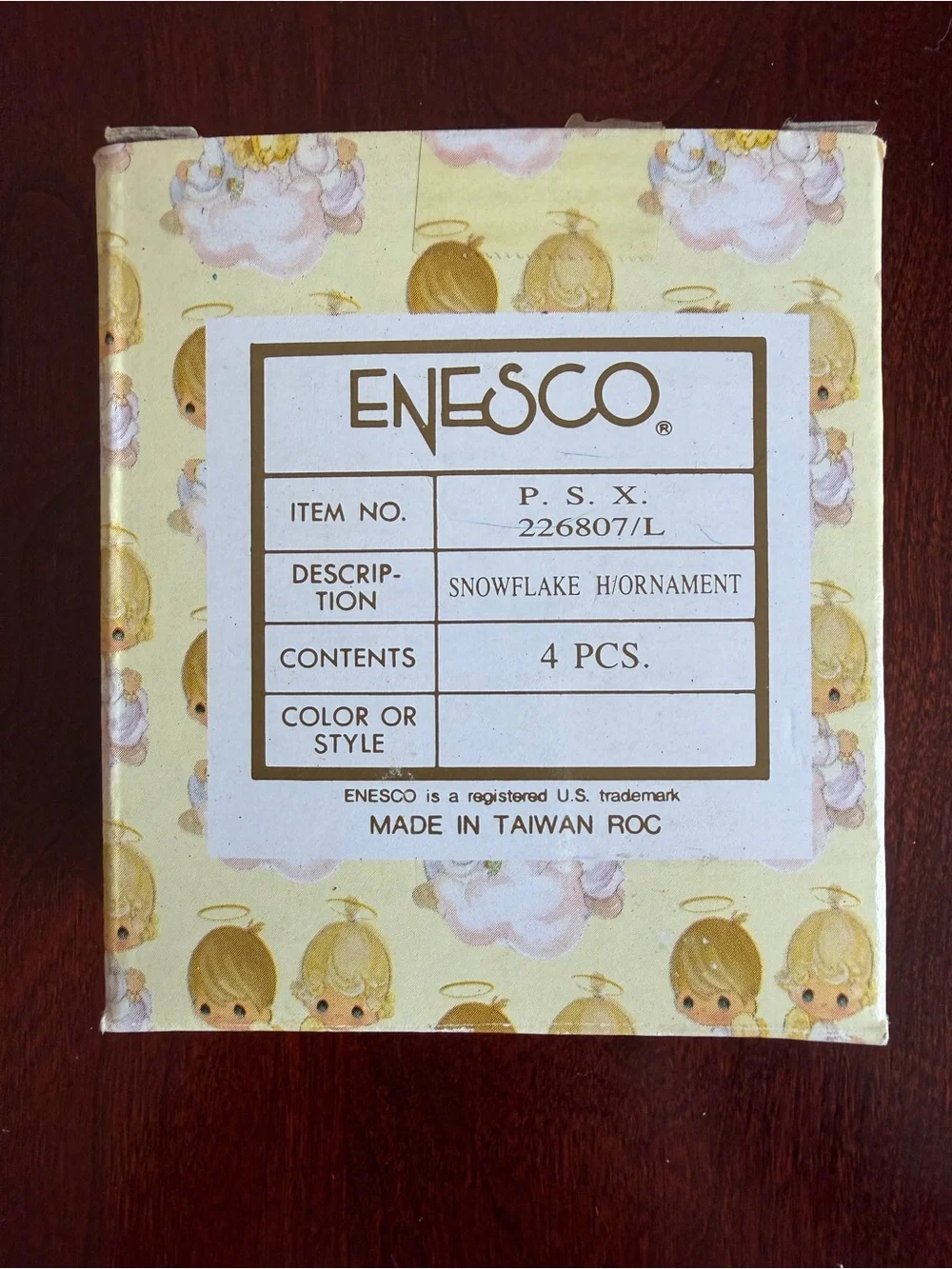 Vintage 1990 Precious Moments Enesco 4Pc Porcelain Snowflake Christmas Ornaments